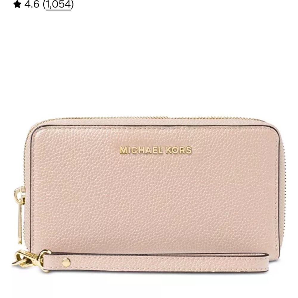 Michael Kors Jet Set Travel Large Pebble Leather Powder Blush zip around wallet - Picture 11 of 11